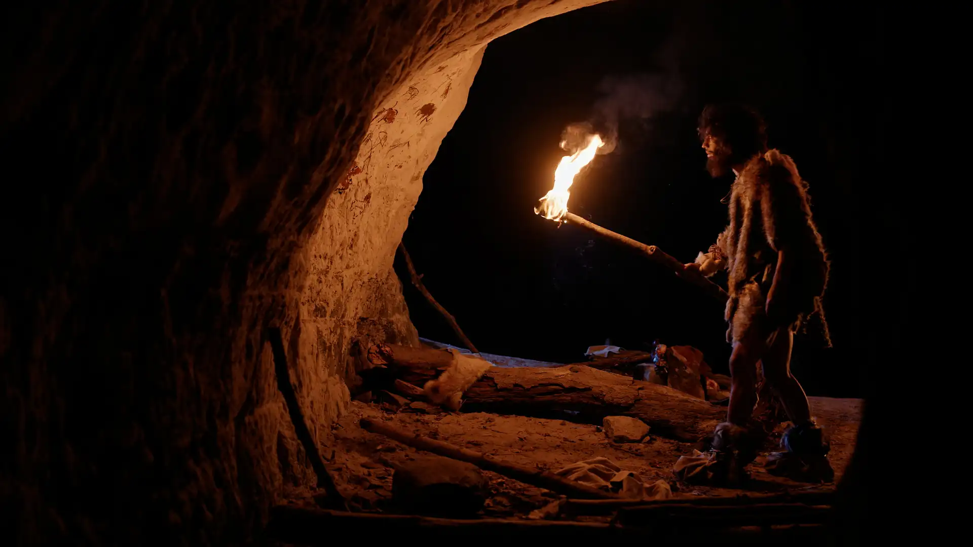 Firelight in a cave