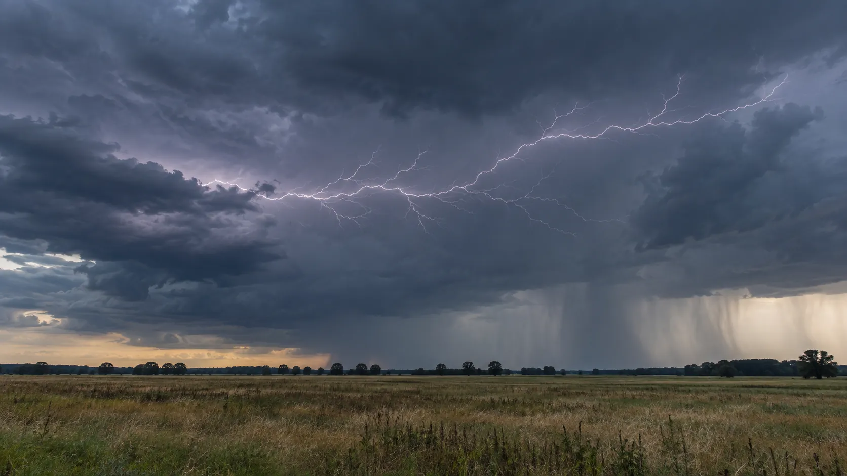 Lightning stretching across the summer sky
